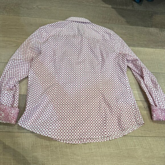 TALBOTS WOMENS WRINKLE RESISTANT FUSHIA PINK WHITE LONG SLEEVE BUTTON SHIRT 14 - Picture 8 of 8